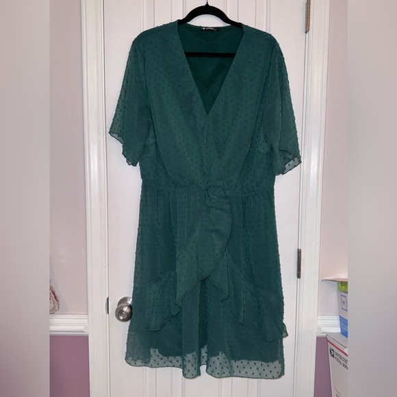 BTFBM Women Elegant Faux Wrap V-Neck
High Waist Green Dress With Swiss Dot 2XL - Picture 2 of 14